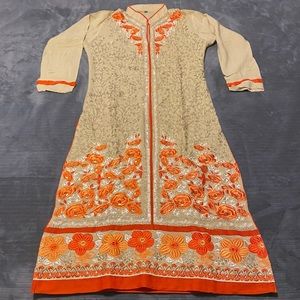 Elegant Orange and Cream Embroidered Salwar